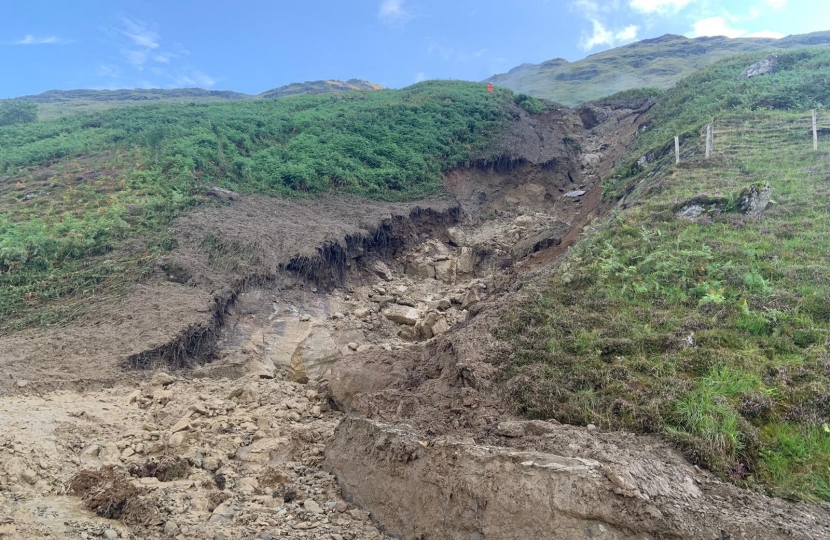 BEAR Scotland: Looking up landslip channel from the carriageway on A83