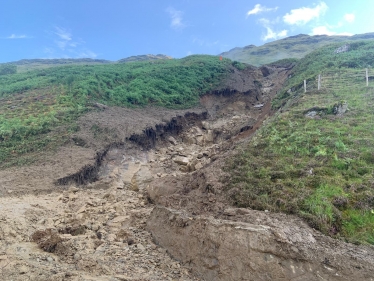 BEAR Scotland: Looking up landslip channel from the carriageway on A83